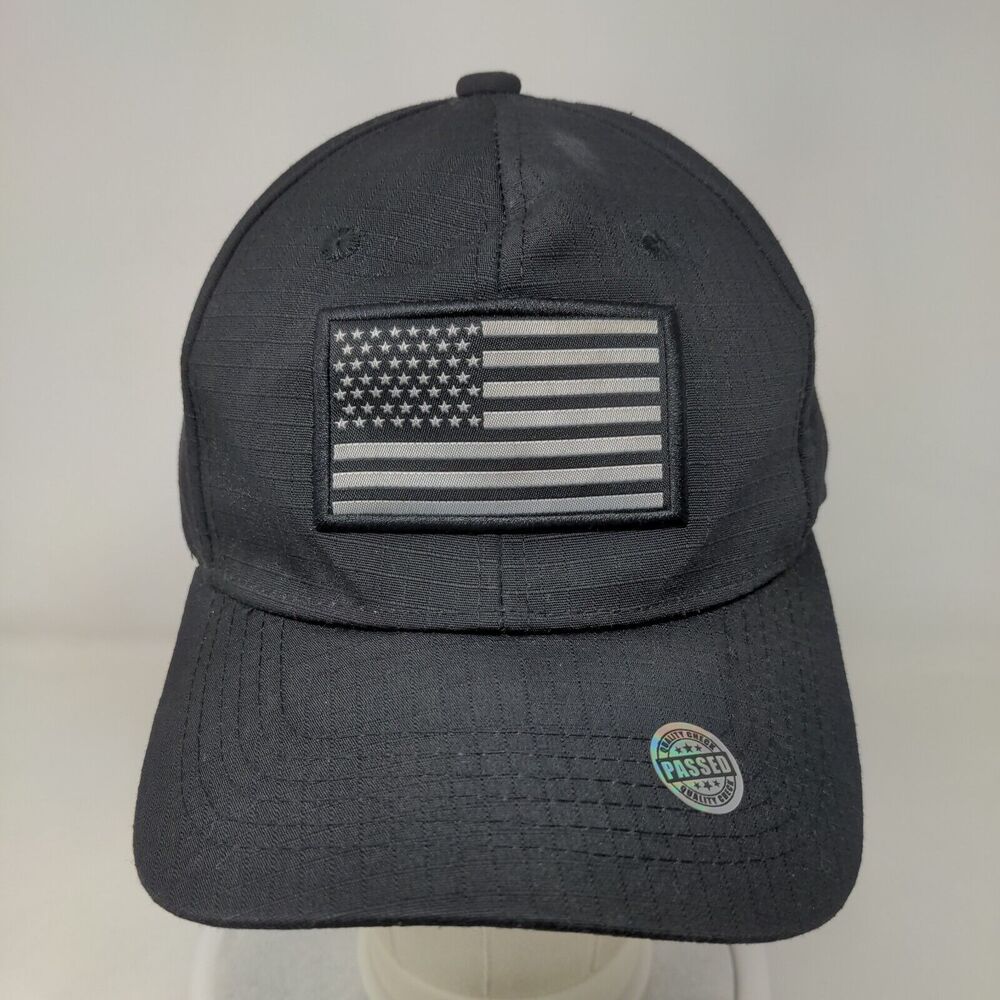 American Flag Patch Strapback Hat Black One Size … - image 2